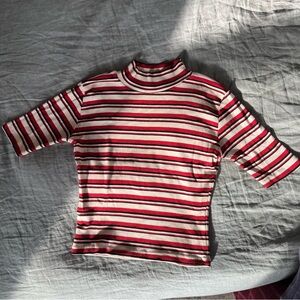 Brandy Melville striped short-sleeve mock-neck knit top